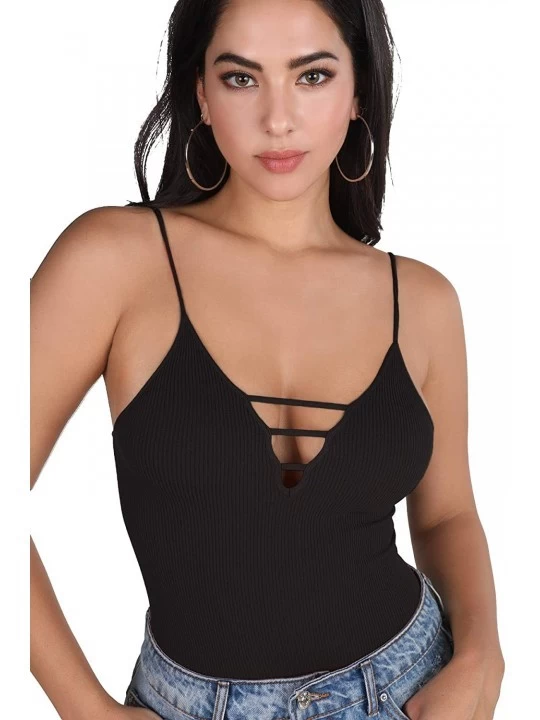 Shapewear Women Seamless Ladder Ribbed Bodysuit- One Size - Black - CC18OIATDRZ $31.15