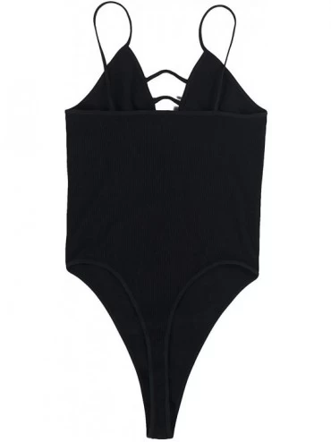 Shapewear Women Seamless Ladder Ribbed Bodysuit- One Size - Black - CC18OIATDRZ $31.15