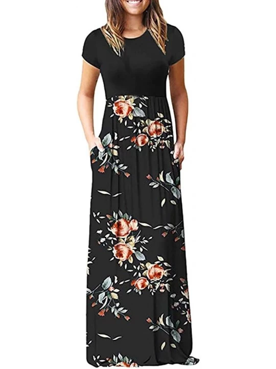 Baby Dolls & Chemises Women's Casual Short Sleeve Bohimian Vintage Dress Fashion O-Neck Print Maxi Tank Long Dress Loose Plus...