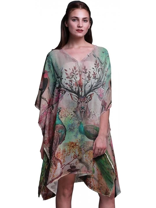 Nightgowns & Sleepshirts Blue Peacock Bird Ladies Plus Size Kaftan Summer Wear Beach Coverup Kimono Kaftan - Peach - CG18NCO3...