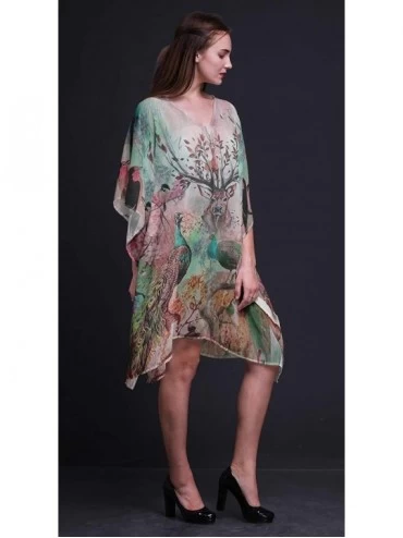 Nightgowns & Sleepshirts Blue Peacock Bird Ladies Plus Size Kaftan Summer Wear Beach Coverup Kimono Kaftan - Peach - CG18NCO3...