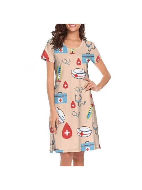 Nightgowns & Sleepshirts Women's Lady Bugs Nightgown Short Sleeve Sleepshirts Dress - White-158 - CS18ANEMHGY $22.03