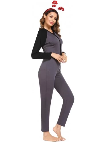 Thermal Underwear Womens One Piece Pajama Union Suit Thermal Underwear Set Sleepwear Pajama Jumpsuit Union - B_dark Grey - C6...