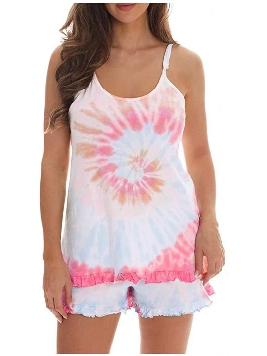 Sets Womens Tie Dye Printed Sleepwear Lounge Short Sleeve Pajama Set Night Shirt with Shorts - Pink - CK190LQZCHG $24.21