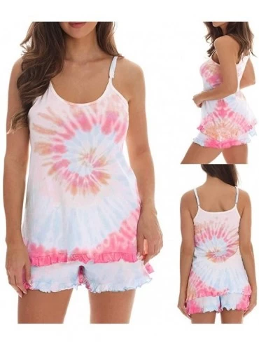 Sets Womens Tie Dye Printed Sleepwear Lounge Short Sleeve Pajama Set Night Shirt with Shorts - Pink - CK190LQZCHG $24.21