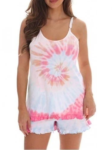 Sets Womens Tie Dye Printed Sleepwear Lounge Short Sleeve Pajama Set Night Shirt with Shorts - Pink - CK190LQZCHG $24.21