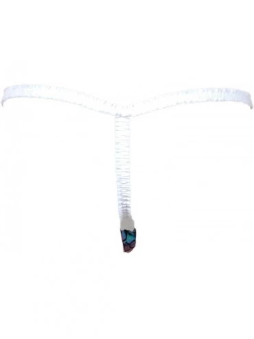 G-Strings & Thongs Scale Lamé Mens Pouch G-String with Ruffled Elastic - White - CW18GGDKLC5 $21.51