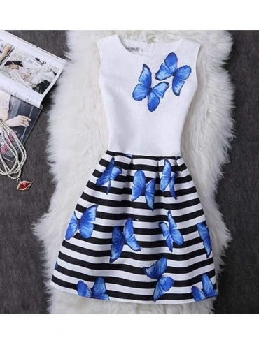 Sets Womens Children Girls Mommy ＆ Me Vintage Cocktail Sleeveless Butterfly Print Party Dress Family Clothes Outfits Blue - C...