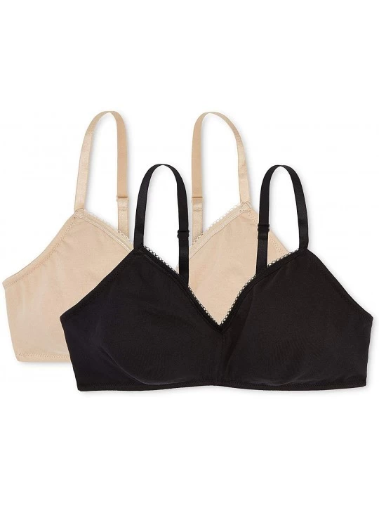 Bras Women's Cotton Bralette 2-Pack - Black Beauty/Nude - CK18ZDSUTDT $18.30