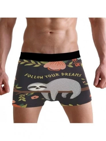 Boxer Briefs Follow Your Dreams Sloth Mens Boxer Briefs Underwear Breathable Stretch Boxer Trunk with Pouch - Brown - CX18MG9...