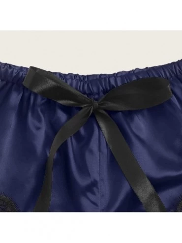 Sets Pajamas- New Sexy Fashion Lace Lingerie Silk Underwear Sleepwear Pajamas Satin- Women Intimates - Navy - CT190OEURQX $10.34