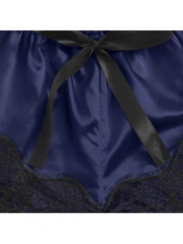 Sets Pajamas- New Sexy Fashion Lace Lingerie Silk Underwear Sleepwear Pajamas Satin- Women Intimates - Navy - CT190OEURQX $10.34
