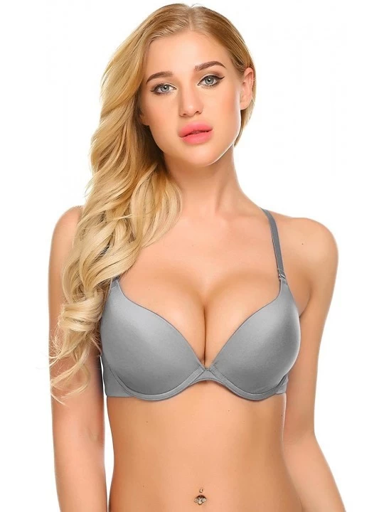 Bras Bras for Women Underwire Push up T-Shirt Bra Perfectly Fit Padded Bras 32A-38DD - Grey - CP1288B3J1B $18.67