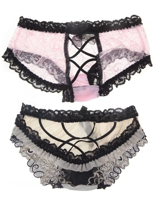 Panties Womens Floral Lace Cheeky Hipster Panties Crotchless Underwear Midnight Briefs - N - CU1820GSDT5 $11.47