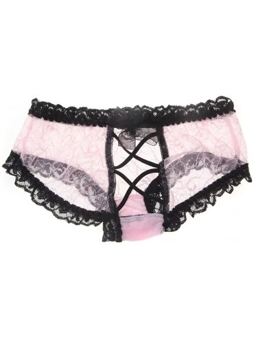 Panties Womens Floral Lace Cheeky Hipster Panties Crotchless Underwear Midnight Briefs - N - CU1820GSDT5 $11.47