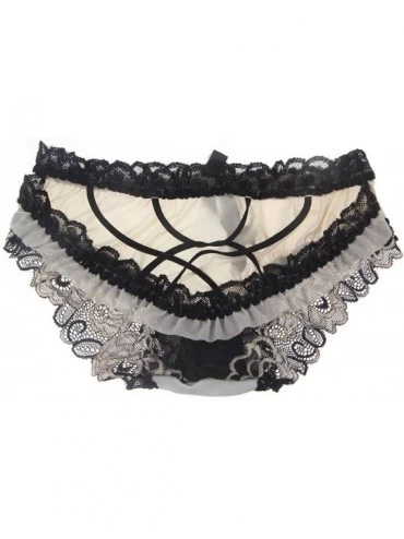 Panties Womens Floral Lace Cheeky Hipster Panties Crotchless Underwear Midnight Briefs - N - CU1820GSDT5 $11.47