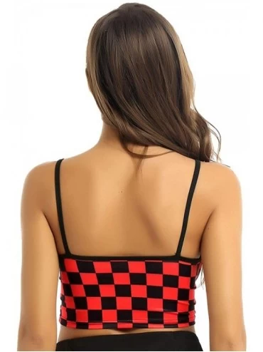 Camisoles & Tanks Women's Summer U Neckline Plaid Tank Tops Short Camisole Vest Crop Top - Red - CC19CK225RE $15.11