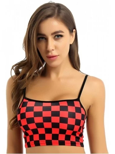 Camisoles & Tanks Women's Summer U Neckline Plaid Tank Tops Short Camisole Vest Crop Top - Red - CC19CK225RE $15.11