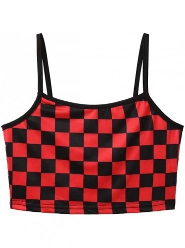 Camisoles & Tanks Women's Summer U Neckline Plaid Tank Tops Short Camisole Vest Crop Top - Red - CC19CK225RE $15.11