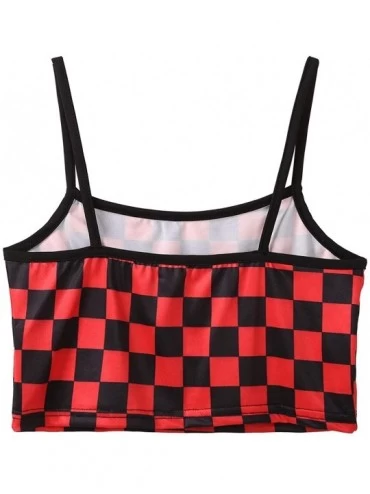 Camisoles & Tanks Women's Summer U Neckline Plaid Tank Tops Short Camisole Vest Crop Top - Red - CC19CK225RE $15.11