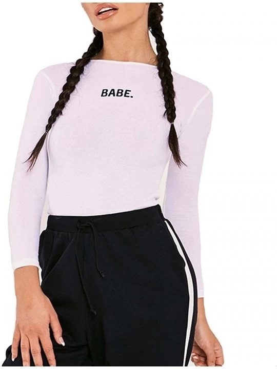 Shapewear Women's Babe Long Sleeve Round Neck Bodysuits Jumpsuits - White - C01887WQHDU $18.61