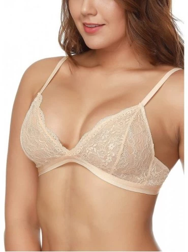 Bras Womens Sexy Sheer Lace Low-Cut Wireless Bralette Unlined Triangle Bra - Apricot - CT1887QGIAX $9.74