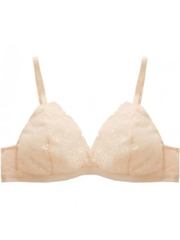 Bras Womens Sexy Sheer Lace Low-Cut Wireless Bralette Unlined Triangle Bra - Apricot - CT1887QGIAX $9.74