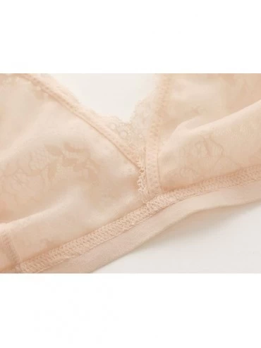 Bras Womens Sexy Sheer Lace Low-Cut Wireless Bralette Unlined Triangle Bra - Apricot - CT1887QGIAX $9.74