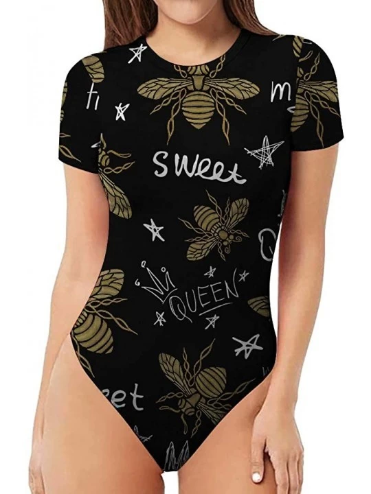 Shapewear Women's Performance Dry Fit Short Sleeve Tops Basic Round Neck Bodysuit Jumpsuit - Queen Bee - C1198D7M28N $23.10