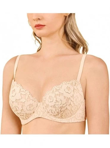 Bras Women's Lace See Through Unlined Bra Push Up Support Underwire Sexy Demi - Beige - C118EROWK84 $20.93