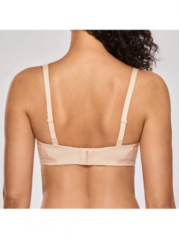 Bras Women's Lace See Through Unlined Bra Push Up Support Underwire Sexy Demi - Beige - C118EROWK84 $20.93