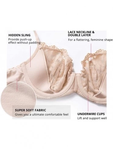 Bras Women's Lace See Through Unlined Bra Push Up Support Underwire Sexy Demi - Beige - C118EROWK84 $20.93