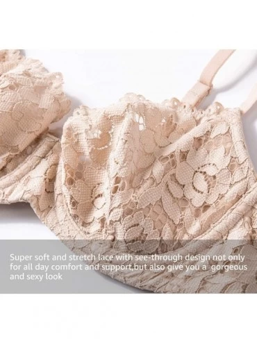 Bras Women's Lace See Through Unlined Bra Push Up Support Underwire Sexy Demi - Beige - C118EROWK84 $20.93