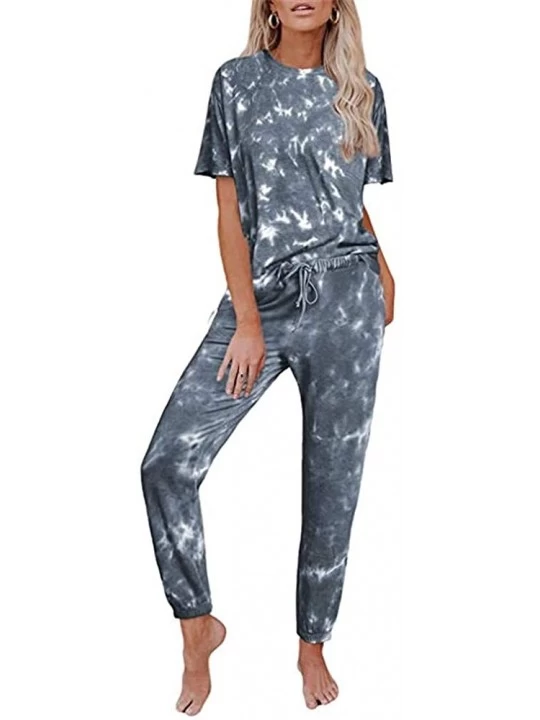 Sets Womens Long Sleeve Tie Dye Printed Tops and Pants Trouser Long Pajamas Set Joggers PJ Sets Nightwear Loungewear Gray 2 -...