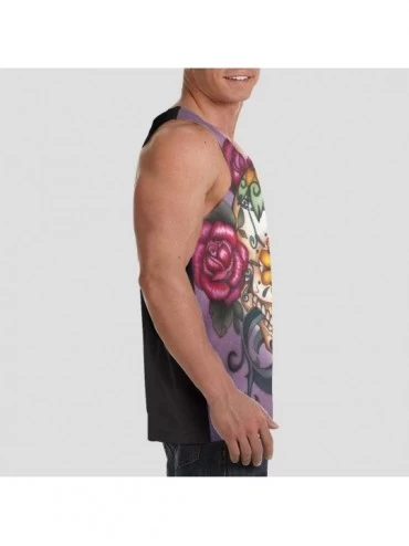 Undershirts Men's Fashion Sleeveless Shirt- Summer Tank Tops- Athletic Undershirt - Rose Sugar Skull Flowers Purple - CB19D87...