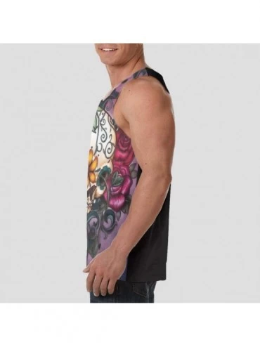 Undershirts Men's Fashion Sleeveless Shirt- Summer Tank Tops- Athletic Undershirt - Rose Sugar Skull Flowers Purple - CB19D87...