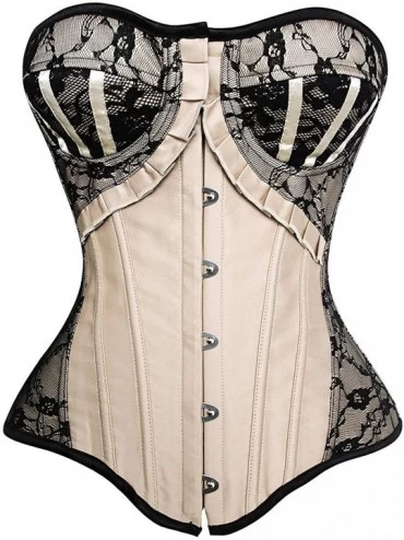 Bustiers & Corsets Women's&Ladies Fashion Gothic Burlesque Lace Satin Boned Buckles Overbust Corset - Apricot - CN18KIY84RY $...