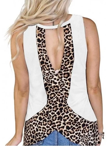 Robes Womens Leopard Print Sleeveless Cross Strap Vest Casual Leopard Print T Shirt Casual O Neck Sleeveless Tops White - CJ1...