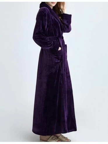 Robes Womens Zipper Front Fleece Flannel Robe Plush Long Warm Bathrobe Loungewear with Pockets - Purple-2 - CL18M90G4YW $42.20