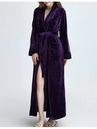 Robes Womens Zipper Front Fleece Flannel Robe Plush Long Warm Bathrobe Loungewear with Pockets - Purple-2 - CL18M90G4YW $42.20