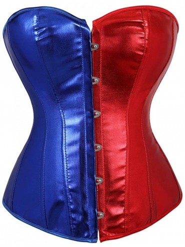 Bustiers & Corsets Women's Punk Rock Faux Leather Corset Retro Goth Waist Cincher Basque Bustier - Red Blue - CG192ZO597K $16.74