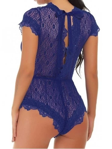 Baby Dolls & Chemises Women Lingerie Lace Nightwear Dress Underwear Sleepwear G-String Babydoll - Blue E - C318OW8ROXT $16.90