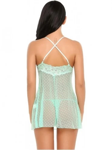 Baby Dolls & Chemises Women's Lingerie Lace Mesh Babydoll Sexy Sleepwear Sheer Nightgown - Blue(style 3) - C418LWYE573 $28.97