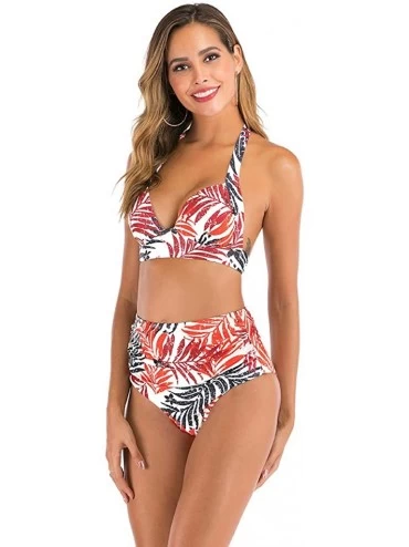 Tops Women High Waist Bikini Push Up Bikinis Print Swimsuit Female Beachwear Swimwear - A5-orange - CQ1962GN5AU $12.47