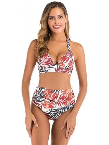 Tops Women High Waist Bikini Push Up Bikinis Print Swimsuit Female Beachwear Swimwear - A5-orange - CQ1962GN5AU $12.47