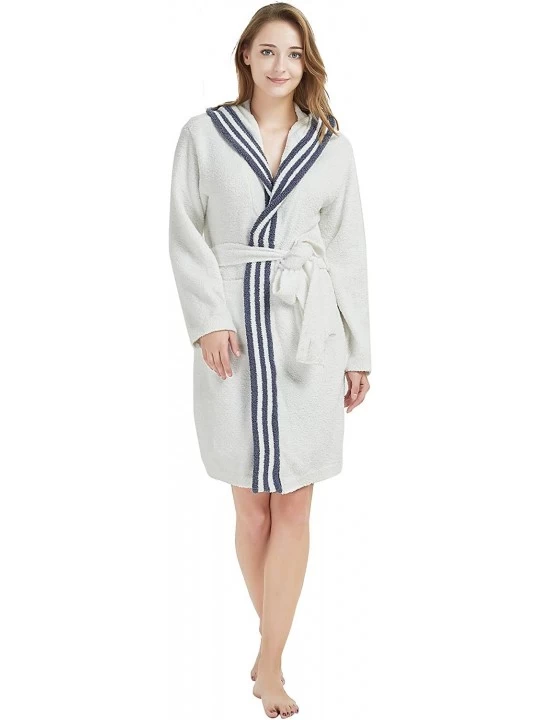 Robes Bathrobe for Women Snaps Plush Pajama Fleece Nightware Long Shower Robe Hooded for SPA Beach - Blue - C419C45IL8W $23.09