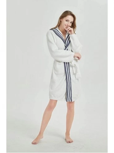 Robes Bathrobe for Women Snaps Plush Pajama Fleece Nightware Long Shower Robe Hooded for SPA Beach - Blue - C419C45IL8W $23.09