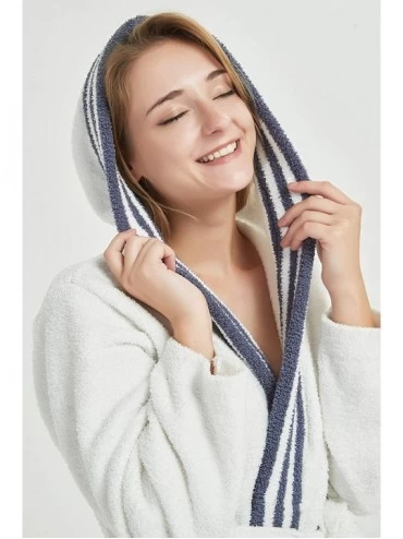 Robes Bathrobe for Women Snaps Plush Pajama Fleece Nightware Long Shower Robe Hooded for SPA Beach - Blue - C419C45IL8W $23.09