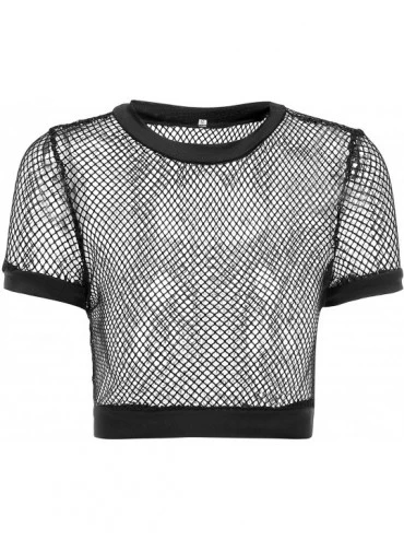 Camisoles & Tanks Women's Elastic Fishnet Long Sleeve Mesh Crop Top Clubwear See Through - Black8 - CJ18QC8NYHA $18.13