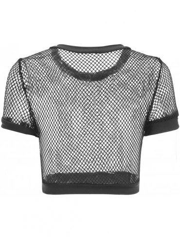 Camisoles & Tanks Women's Elastic Fishnet Long Sleeve Mesh Crop Top Clubwear See Through - Black8 - CJ18QC8NYHA $18.13